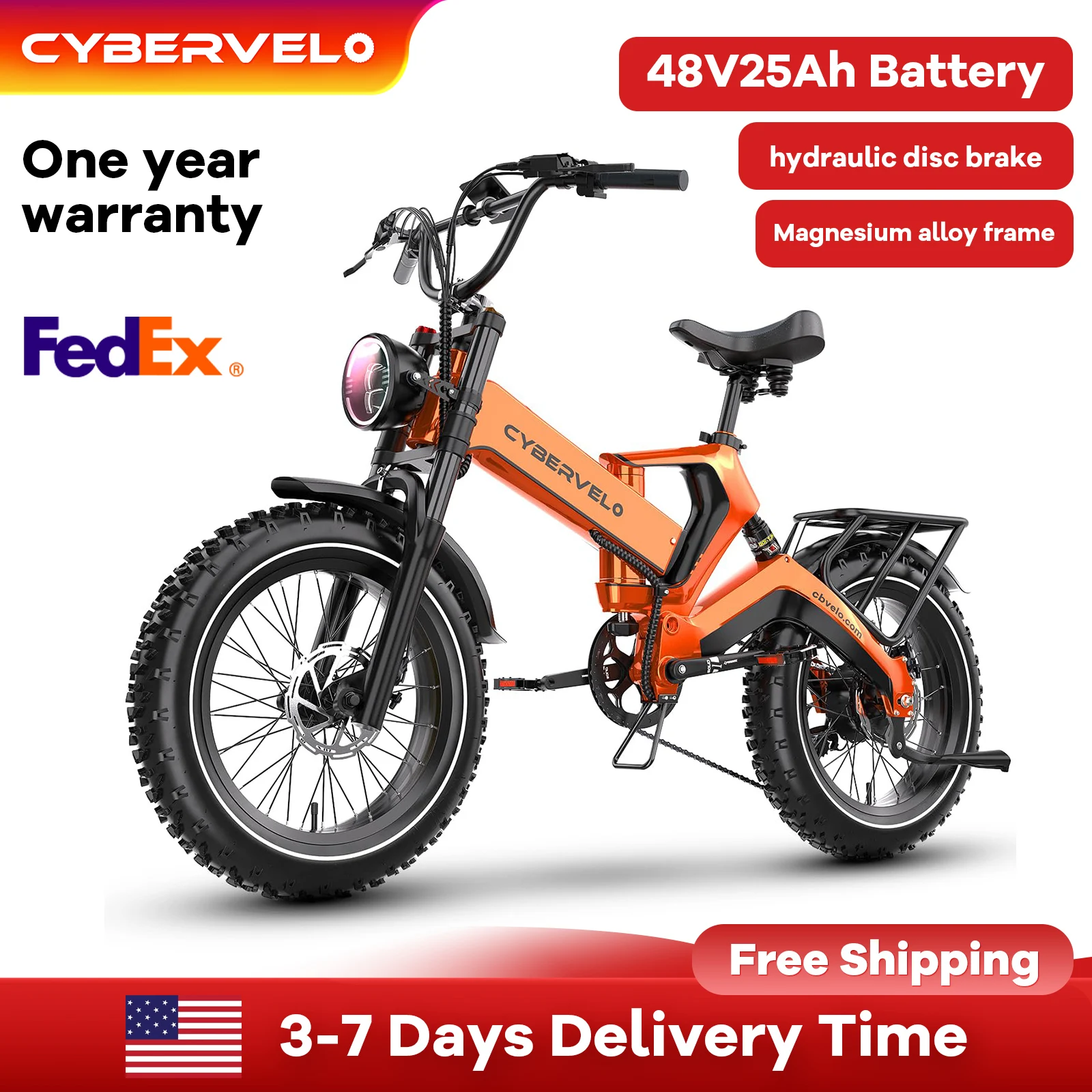 Cybervelo 20” Fat Tire 2000W Peak Motor Luxury Foldable ebike,48V Removable Battery E Bicycle, 35+ MPH 100+Miles Long Range EK6