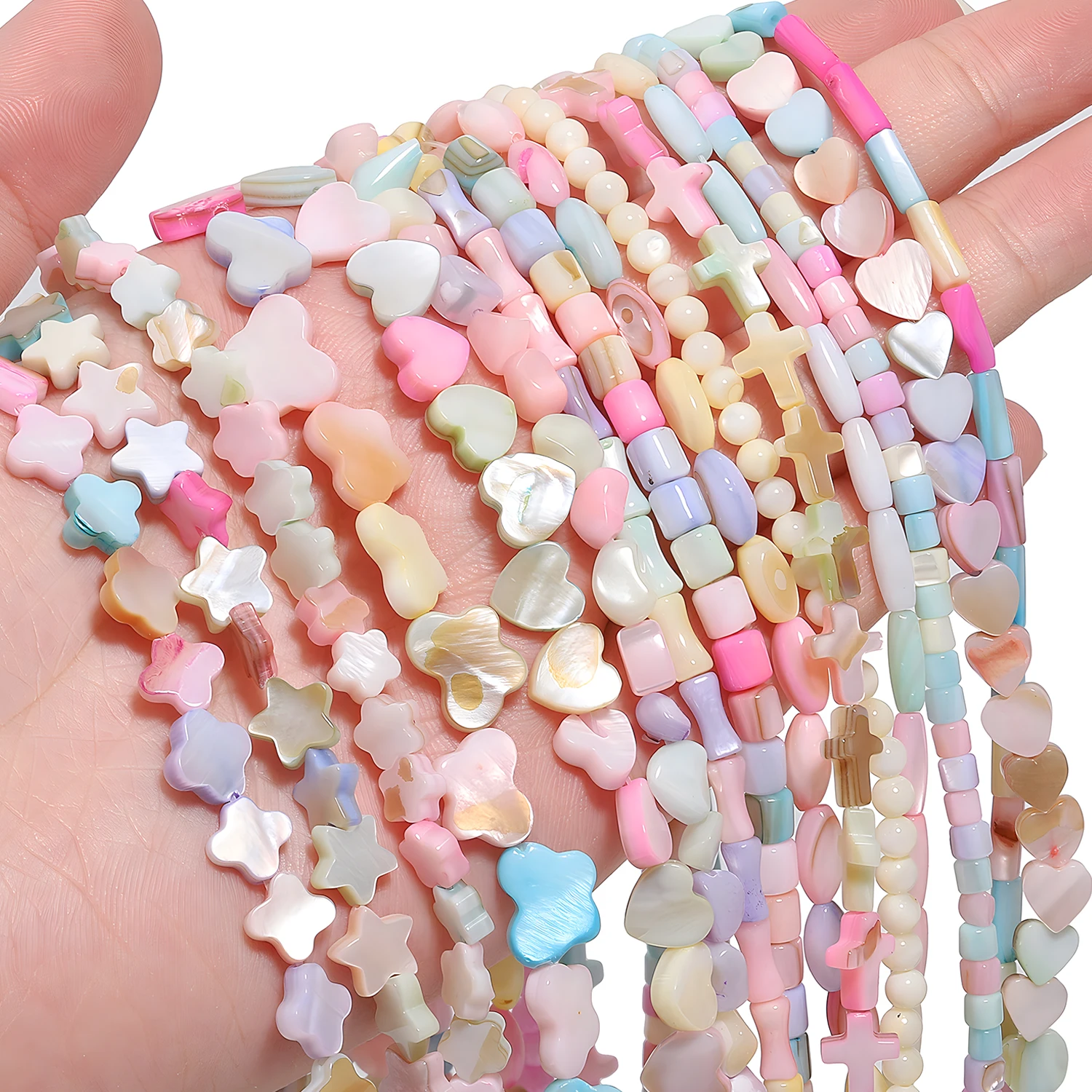 36 Types Colorful Natural Freshwater Shell Beads Beads Heart Cross Star Mother Of Pearl Beads for Jewelry Making DIY Bracelets
