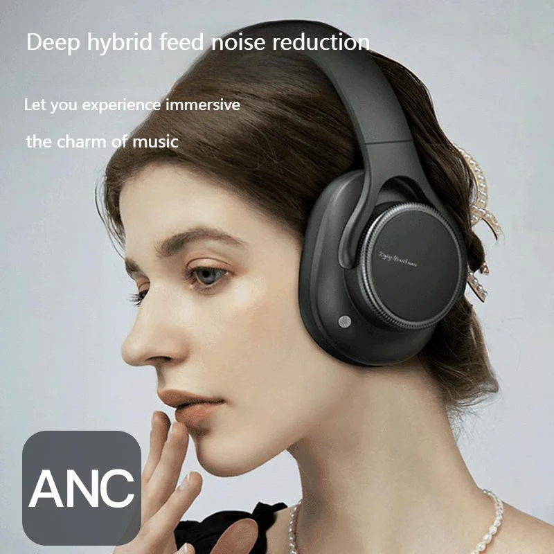 ANC Active Noise Cancelling Over-Ear Wireless Bluetooth6.0 Headphones Head Mounted Foldable Headset with Mic Rotary Volume Knob